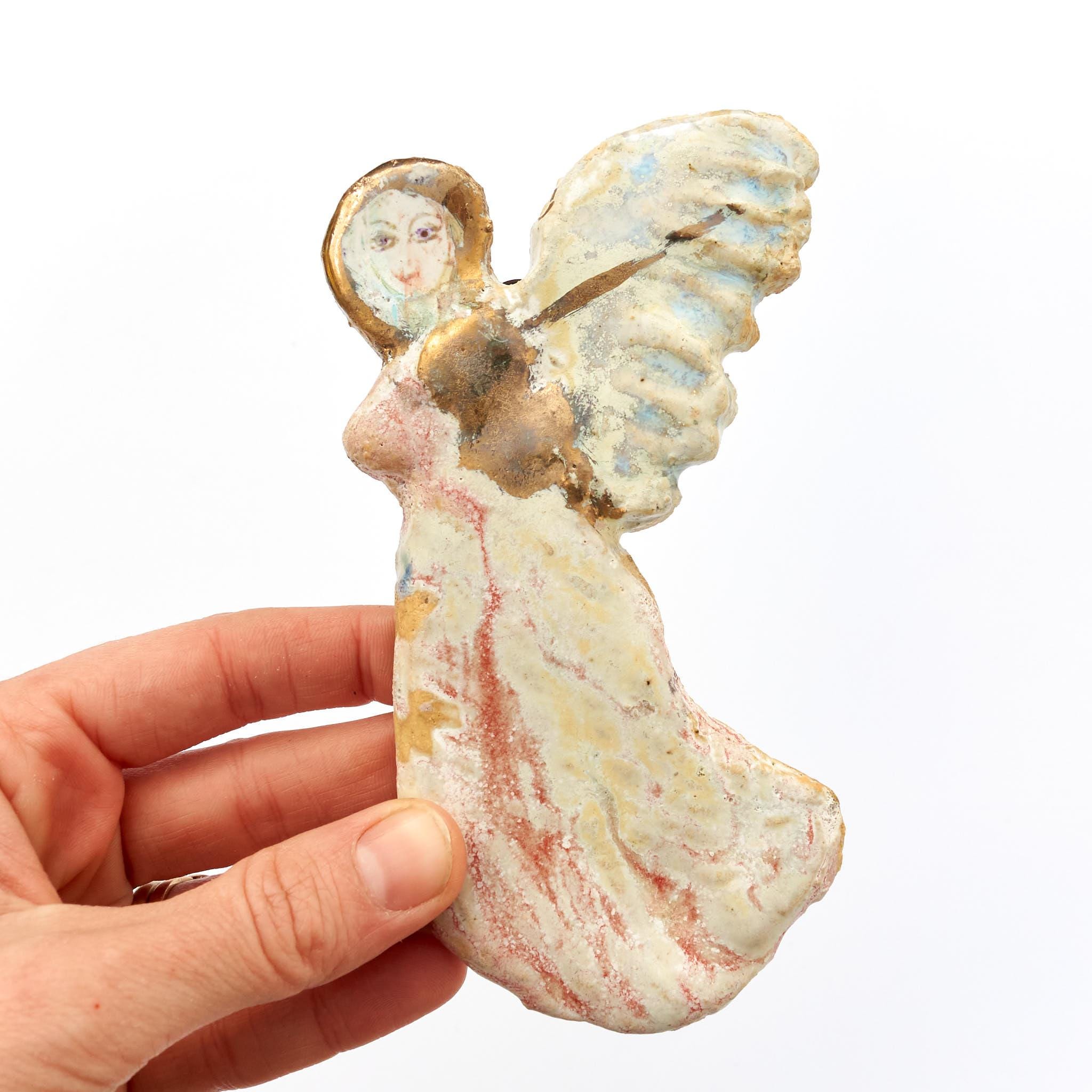 Angel with hand-painted face. angel baby ornament,angel statue,clay sculpture angel,best holiday gifts,advent, christian decor,french decor
