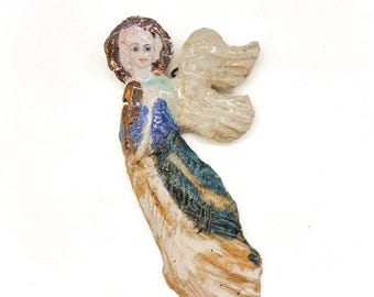 Ángel con aureola. Ángel de oración de Dios, ángel de Navidad, ángel de decoración infantil, arte mural wabi sabi, regalo de bautismo para adolescentes, adornos navideños.