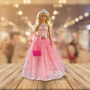 Handmade Pink Tulle Doll Gown: Gold Star Dress
