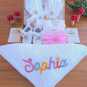 Gepersonaliseerde cadeauset pasgeboren babymeisje, babydeken en hoofdband, zwangerschapscadeau, kraamcadeau