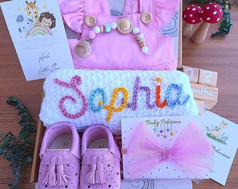 Pink Baby Gift Set, Baby Shower Gift Box, Newborn Gift Box, Welcome Baby Gift Set, Little Love Romper