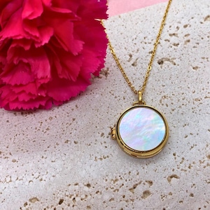 Descripción | Medallón con foto de nácar | Collar de fotos | Joyas de recuerdo | Regalo para madre, abuela, hermana, amiga, esposa | regalo para ella