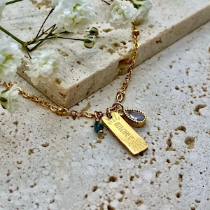 Love Necklace | 18K Gold and Stone Pendant Necklace | Pendant Necklace | Valentine&#39;s Day Gift | Minimalist Style | Gift for Her