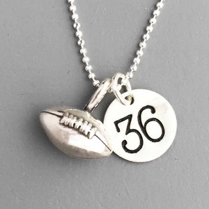 Sterling Silver Football Necklace - Sports Number Necklace - Tiny Small