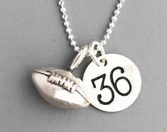 Sterling Silver Football Necklace - Sports Number Necklace - Tiny Small