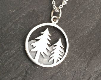 Sterling Silver Mountain Forest Ocean Necklace