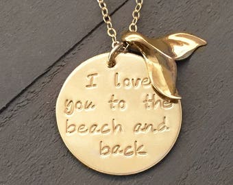 I Love You To The Beach and Back Golden Necklace Whale Tail Anchor Starfish