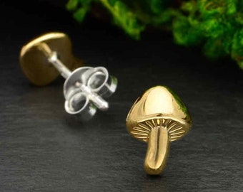 Tiny Gold and Sterling Mushroom Earrings