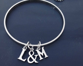 Bangle Bracelets with Custom Letters  2 3 4 5 6 7 8 9 10 Silver