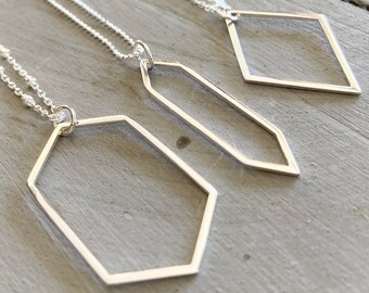 Plata de ley Formas geométricas Collar Diamante Hexagon Baguette