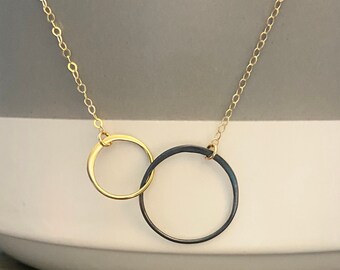 Mixed Metals 2 Circle Necklace Sterling Silver
