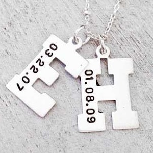 Sterling Silver Custom Initials Necklace Sterling Silver Letter Necklace Sterling SIlver Birthdate Necklace Children Mother Baby image 1