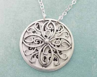 Secret message Necklace Sterling Silver Flower Filigree - Your Secret Message Necklace - Pendant Mother Wife Girlfriend Sister best friend