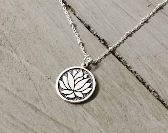 Sterling Silver Lotus Necklace Etched Lotus Necklace