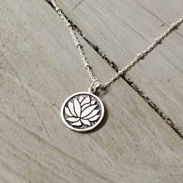 Sterling Silver Lotus Necklace Etched Lotus Necklace