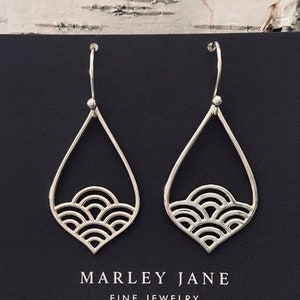 Sterling Silver Wave Pattern Tear Drop Dangle Earrings
