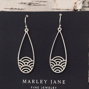 Sterling Silver Wave Pattern Pear Dangle Earrings
