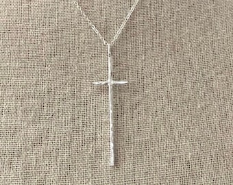 Hammered Cross Necklace Sterling Silver