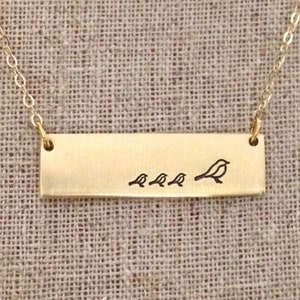 Custom Golden Mother Bird Necklace Rectangle Pendant With Family children sisters brothers or friends