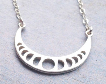 Sterling Silver Moon Phases Necklace Lunar Necklace I love you to the moon and back necklace Connector Jewelry