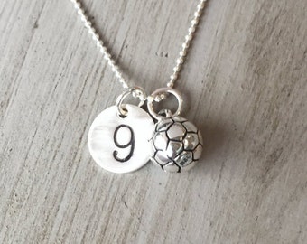 Sterling Silver Soccer Necklace - Sports Number Necklace - Baseball softball field hockey lacrosse volleyball scuba