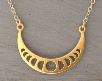 Gold Moon Phases Necklace Sterling Silver Moon Phases Necklace Lunar Necklace I love you to the moon and back