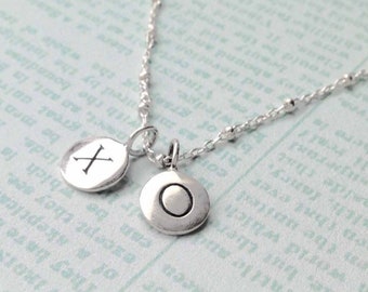 Tiny Sterling Silver or Gold Custom Initials Necklace-XOXO- Gold and Silver Initials, children, husband