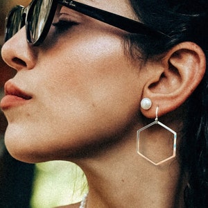 Sterling Silver Hexagon Dangle Earrings