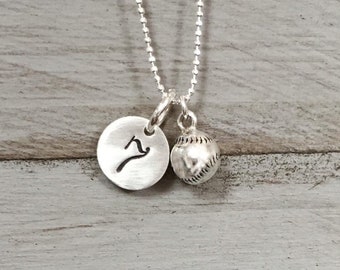 Sterling Silver Softball Necklace - Baseball Number Necklace - Tiny Small