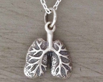 Sterling Silver Anatomical Lungs Brain Bone Heart Necklace