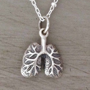 Sterling Silver Anatomical Lungs Brain Bone Heart Necklace
