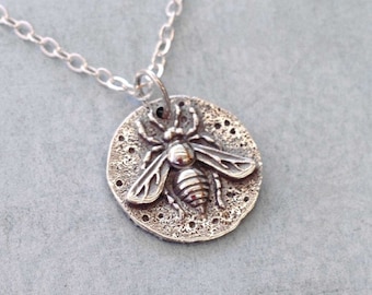 Sterling Silver Bee Coin Necklace Ancient Silver Coin Pendant Artisan