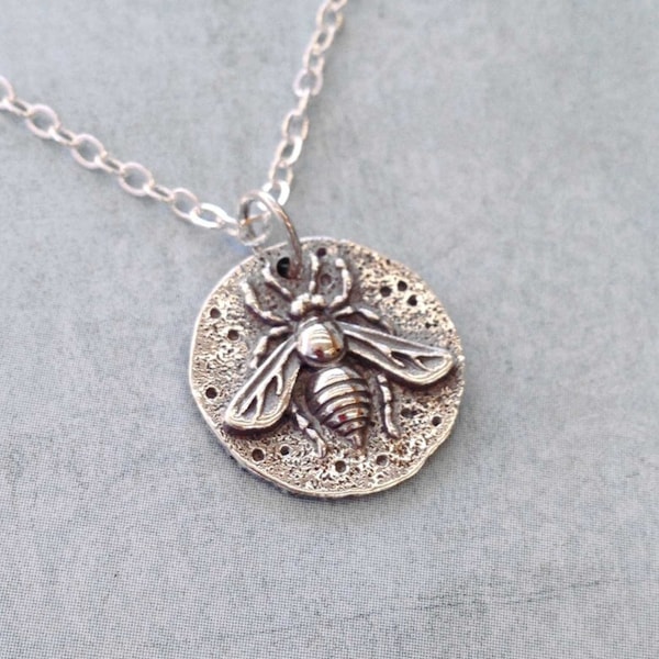 Sterling Silver Bee Coin Necklace Ancient Silver Coin Pendant Artisan