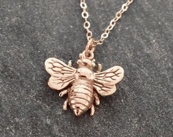 Rose Gold Bee Necklace Honey Bee Necklace Sterling Silver