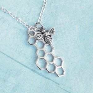 Sterling Silver Bee and Honeycomb Necklace Gold Bee and Honeycomb Necklace  Honey Bee Necklace Queen Bee Necklace