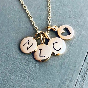Gold or Silver Custom Initials Necklace- 3 Little Pieces of You- Gold and Silver Initials, children, husband