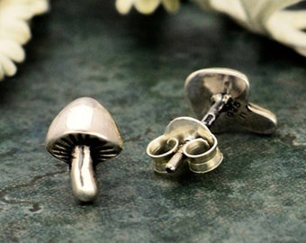 Tiny Sterling Mushroom Earrings