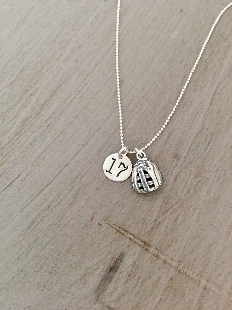 Sterling Silver Softball Necklace Baseball Number Necklace Tiny Small image 1