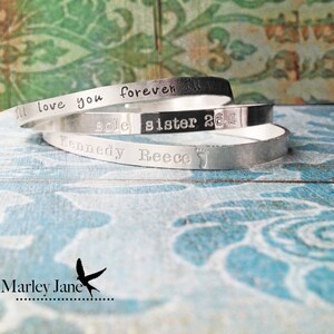 Sterling Silver Bangle Bracelet Custom Matte Silver Secret Message Personalized Mother Children Child Mom Baby Wife image 2