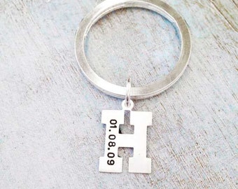 Sterling Silver Custom Initials Keychain Sterling Silver Letter Keyring Sterling SIlver Birthdate Keychain Children Mother Baby