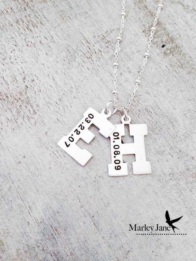 Sterling Silver Custom Initials Necklace Sterling Silver Letter Necklace Sterling SIlver Birthdate Necklace Children Mother Baby image 1