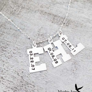 Sterling Silver Custom Initials Necklace Sterling Silver Letter Necklace Sterling SIlver Birthdate Necklace Children Mother Baby image 3