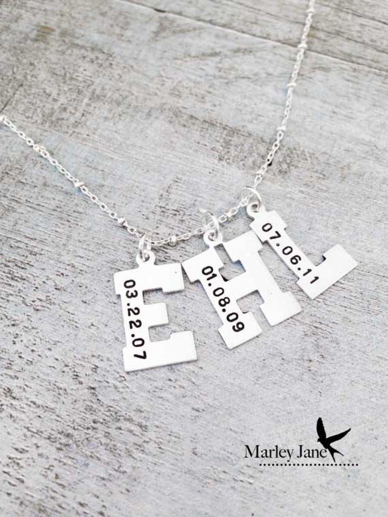 Sterling Silver Custom Initials Necklace Sterling Silver Letter Necklace Sterling SIlver Birthdate Necklace Children Mother Baby image 3