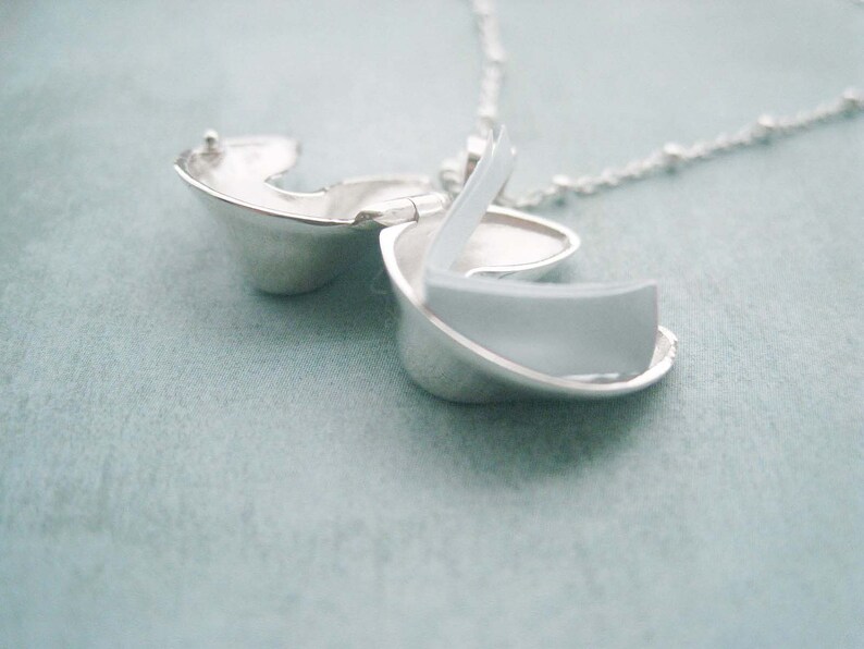 Sterling Silver Fortune Cookie Necklace Locket Secret Message Etsy