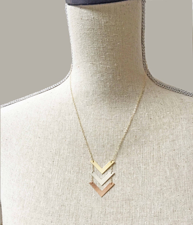 Rose Gold Chevron Mixed Metals Necklace Silver Rose Gold V Necklace image 3