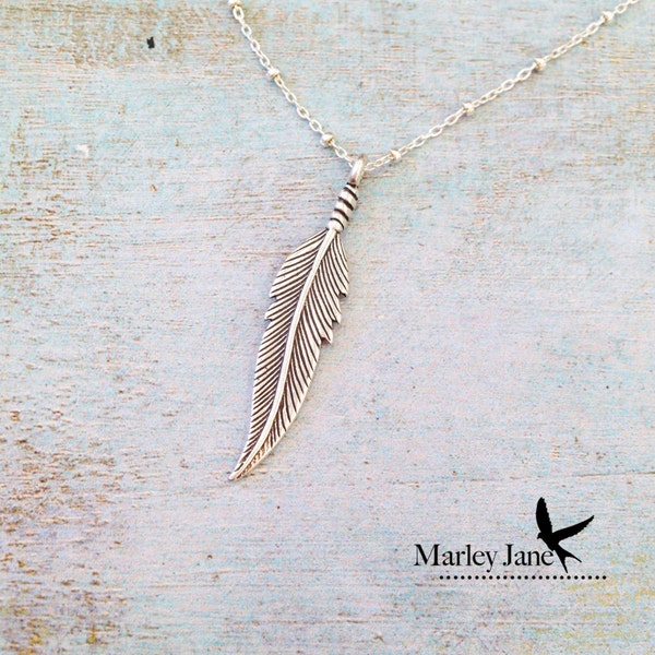 Sterling Silver Feather Necklace Sterling Silver Native American Feather Necklace Sterling Silver Indian Feather Necklace