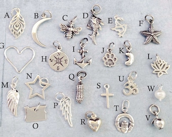 Sterling Silver Charm Peacock Moon Fish Dove Starfish Heart Compass Anchor Paw Bean Lotus Wing Star Oregon Peanut Cross Claddagh Ohm Apple