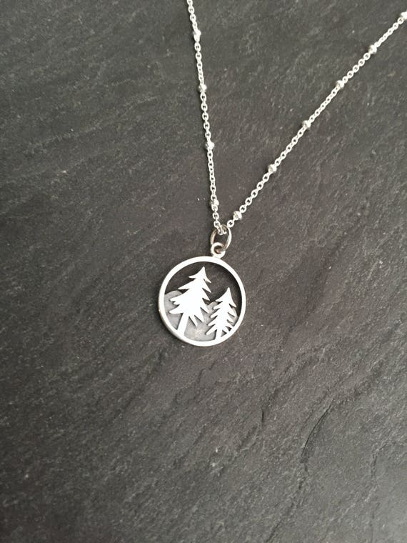 Sterling Silver Mountain Forest Ocean Necklace