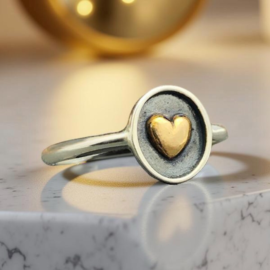 Golden and Sterling Silver Shadowbox Heart Ring - Etsy