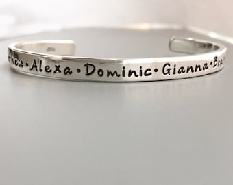 Sterling Silver Cuff Bracelet - Two sided stamping - Custom Matte Silver Secret Message Personalized Mother Children Child Mom Baby Wife